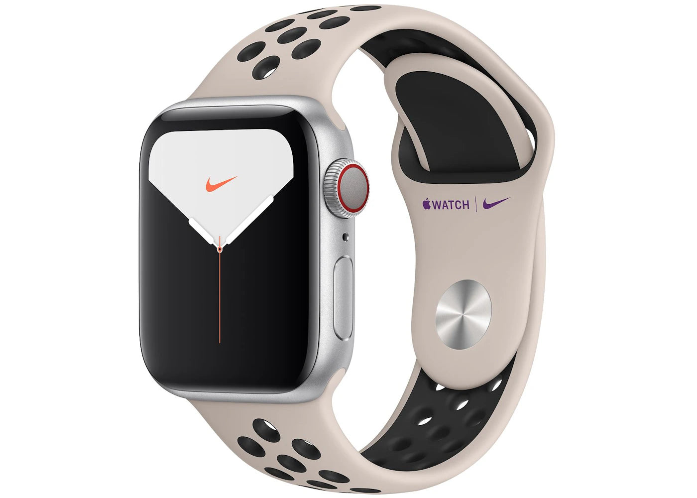 Apple Watch Nike Series 5 GPS + Cellular 40mm Silver Aluminum with Desert Sand Black Band A2094