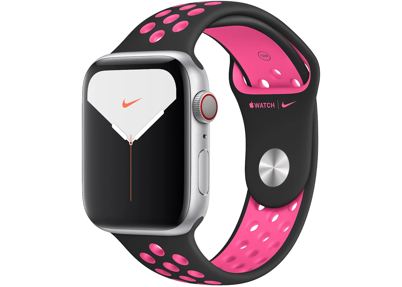 Apple Watch Nike Series 5 GPS + Cellular 44mm Silver Aluminum with Black Pink Blast Band A2095