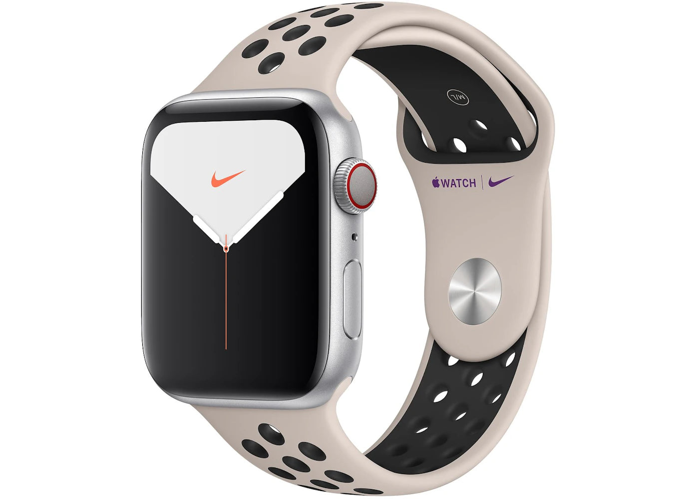 Apple Watch Nike Series 5 GPS + Cellular 44mm Silver Aluminum with Desert Sand Black Band A2095