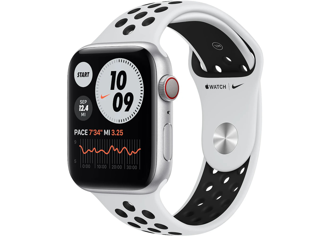 Apple Watch Nike Series 6 GPS + Cellular 44mm Silver Aluminum with Pure Platinum Black Sport Band A2294