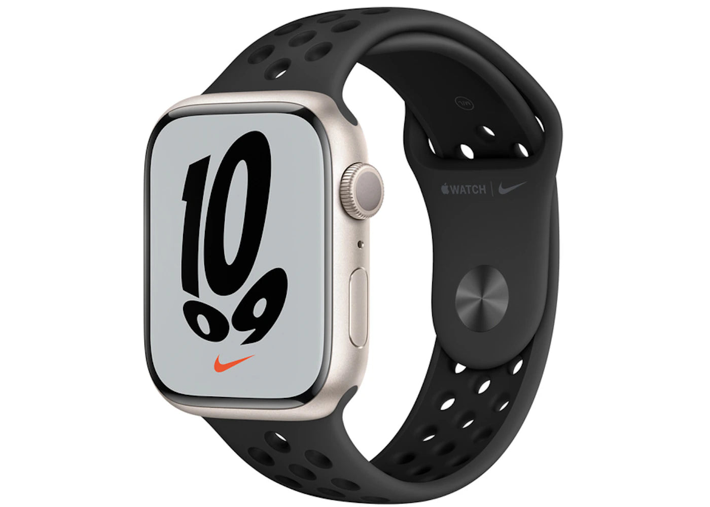 Apple Watch Nike Series 7 GPS 45mm Starlight Aluminum with Nike Black Sport Band A2474
