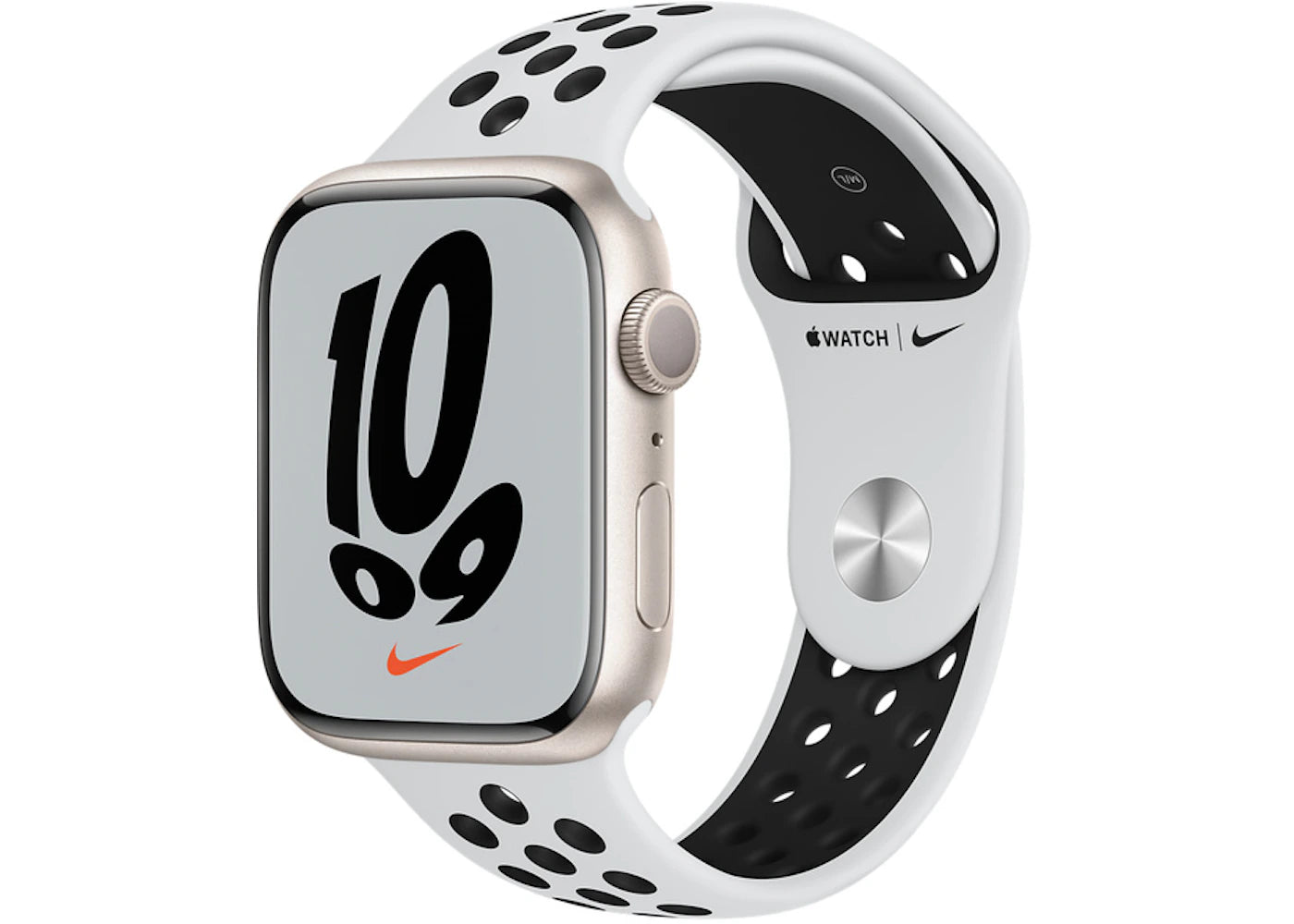 Apple Watch Nike Series 7 GPS 45mm Starlight Aluminum with Nike Pure Plantium/Black Sport Band A2474