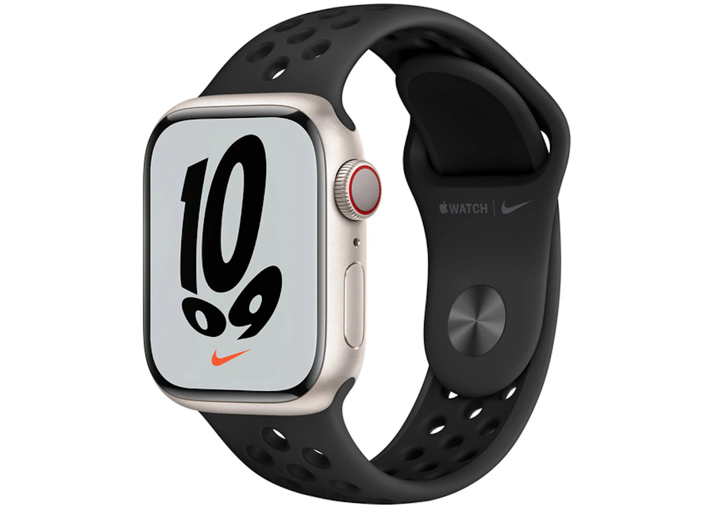 Apple Watch Nike Series 7 GPS + Cellular 41mm Starlight Aluminum with Nike Black Sport Band A2475