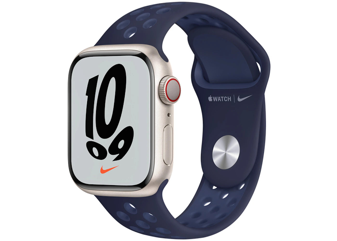 Apple Watch Nike Series 7 GPS + Cellular 45mm Starlight Aluminum with Nike Navy Sport Band A2477