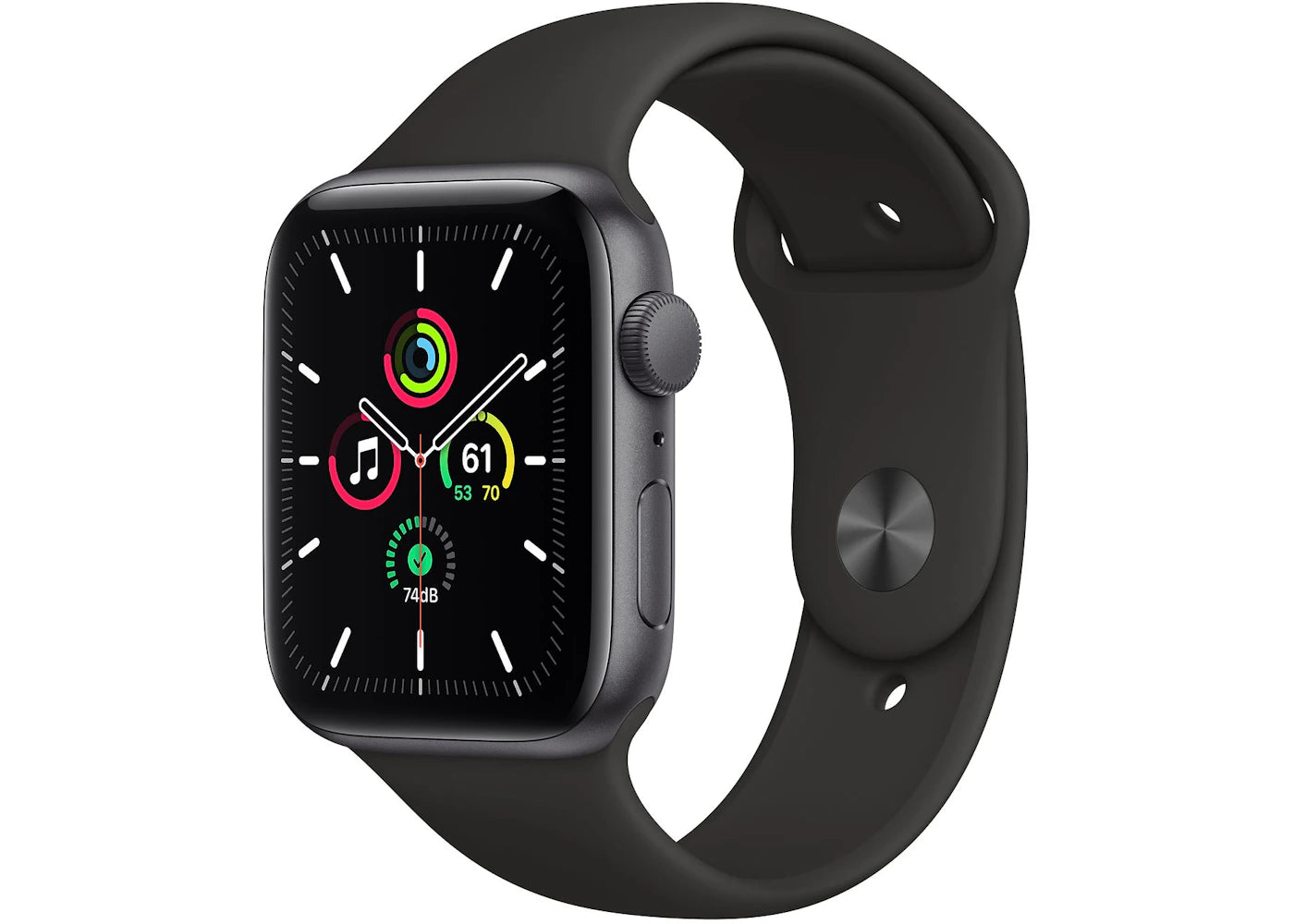 Apple Watch SE GPS 44mm Space Gray Aluminum with Black Sport Band A2352