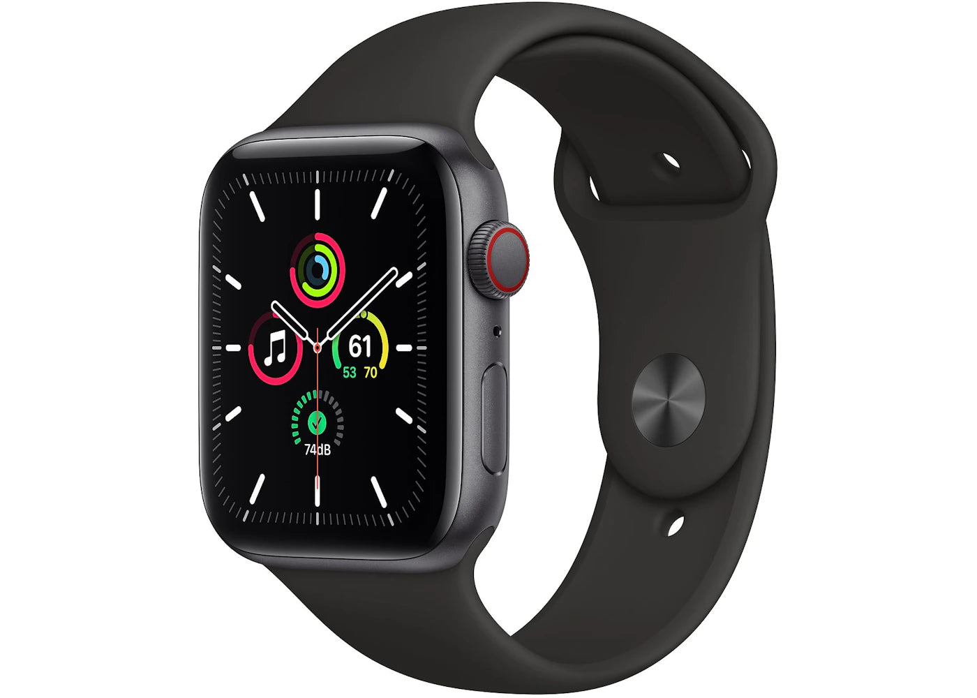 Apple Watch SE GPS + Cellular 44mm Space Gray Aluminum with Black Sport Band A2354