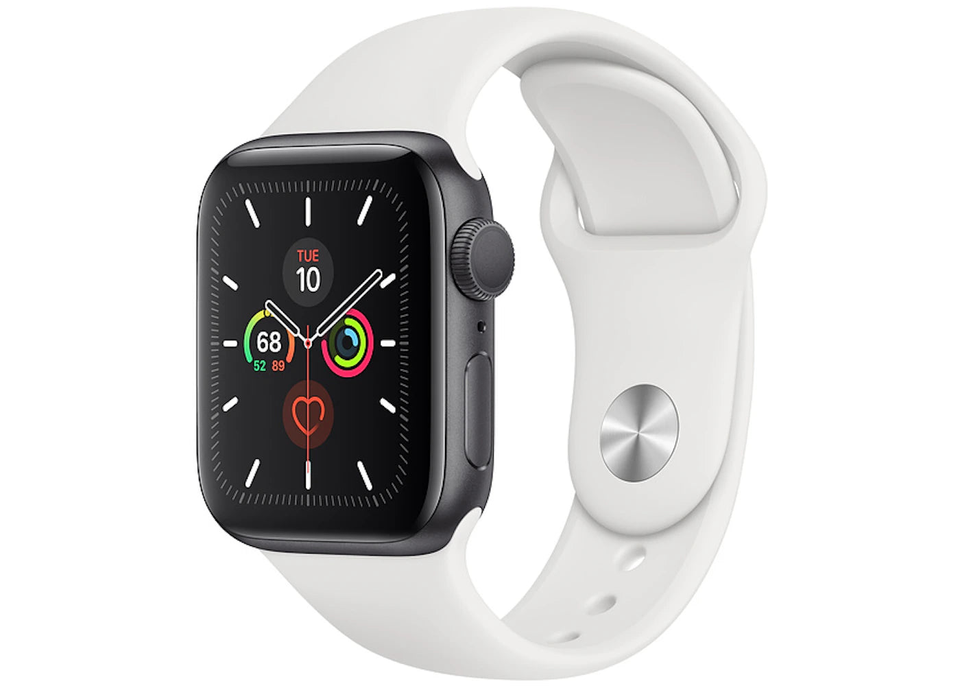 Apple Watch Series 5 GPS 40mm Space Gray Aluminum with White Sport Band A2092