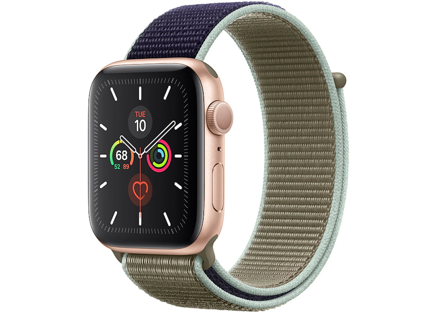 Apple Watch Series 5 GPS 44mm Gold Aluminum with Khaki Sport Loop A2093
