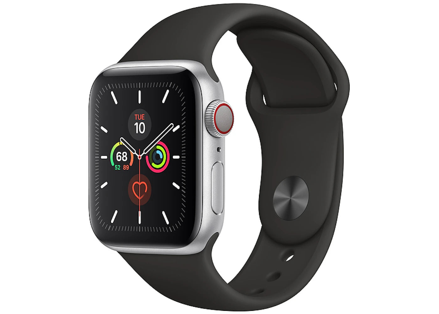 Apple Watch Series 5 GPS + Cellular 40mm Silver Aluminum with Black Sport Band A2094