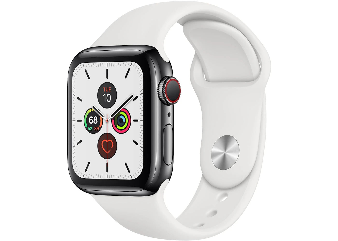 Apple Watch Series 5 GPS + Cellular 40mm Space Black Stainless Steel with White Sport Band A2094