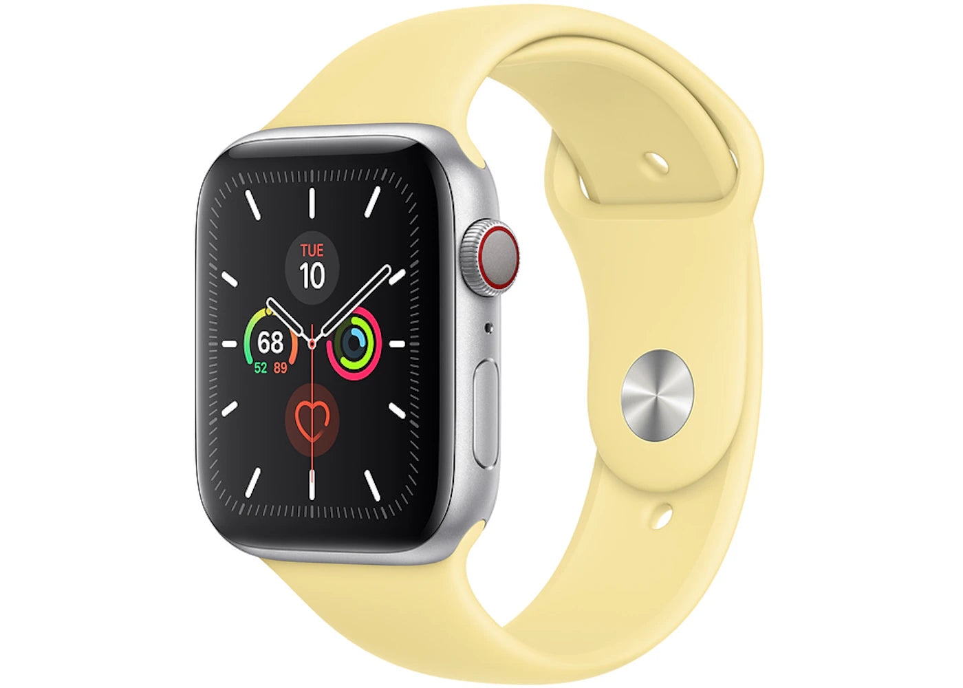 Apple Watch Series 5 GPS + Cellular 44mm Silver Aluminum with Lemon Cream Sport Band A2095
