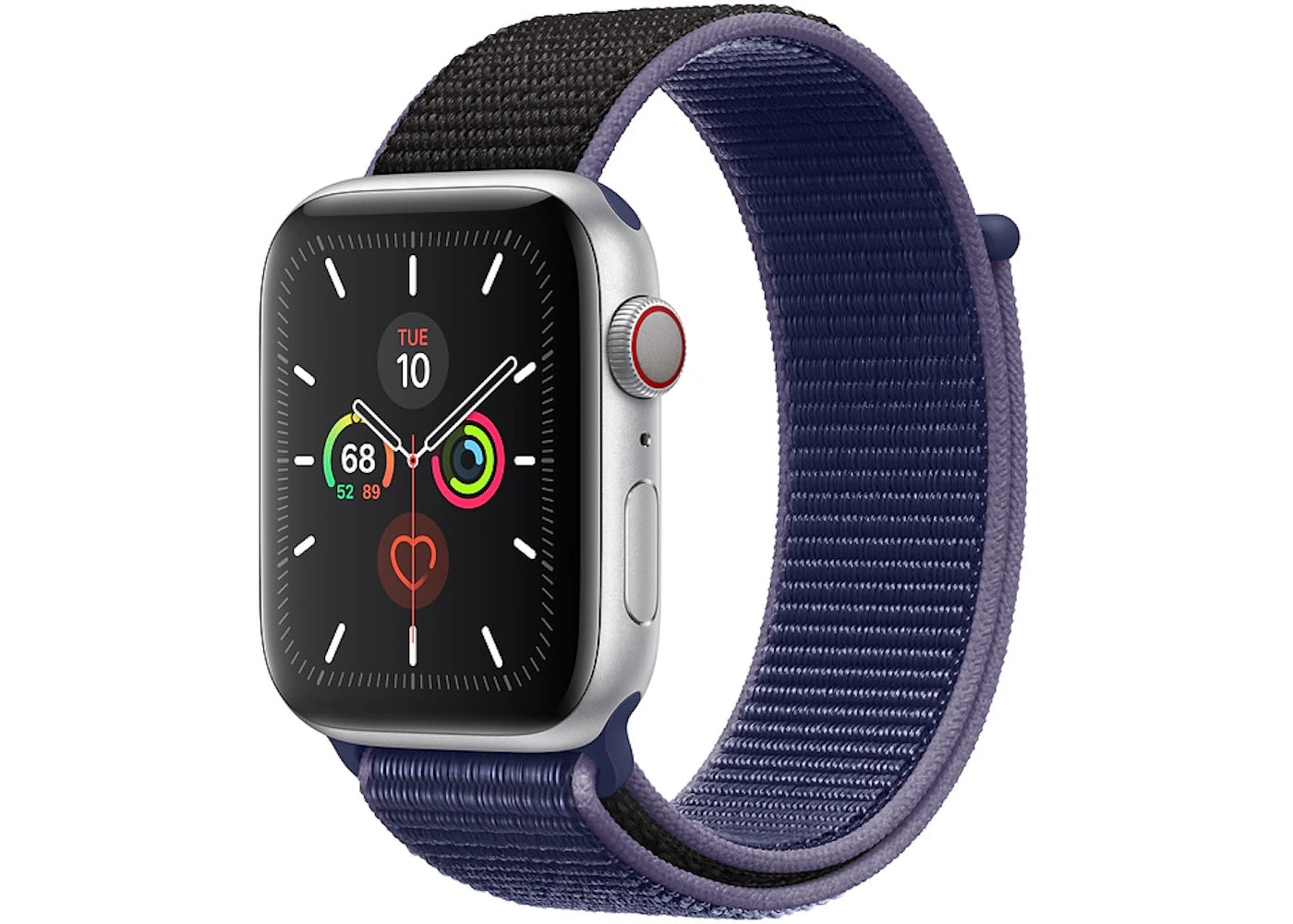 Apple Watch Series 5 GPS + Cellular 44mm Silver Aluminum with Midnight Blue Sport Loop A2095