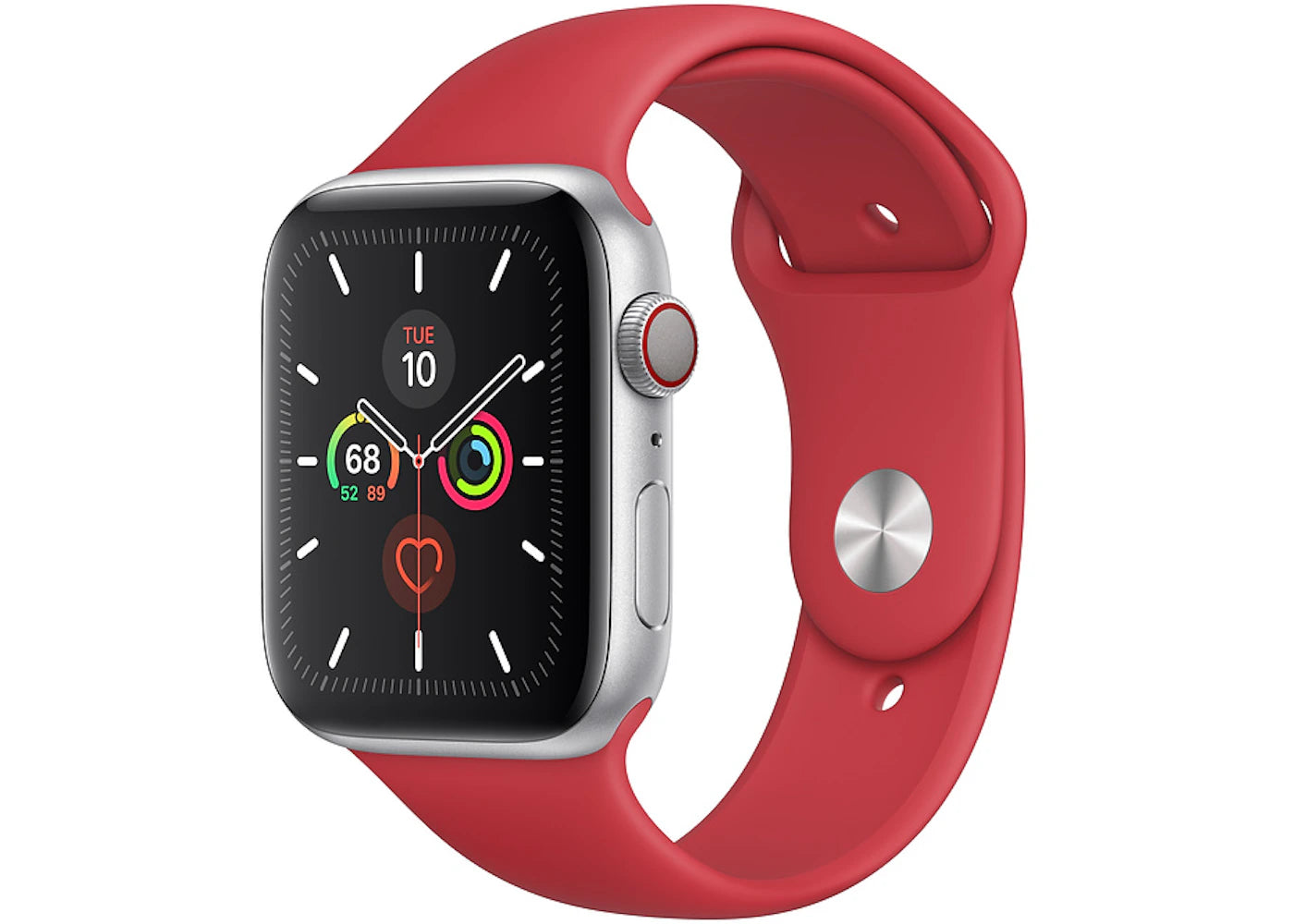 Apple Watch Series 5 GPS + Cellular 44mm Silver Aluminum with Red Sport Band A2095