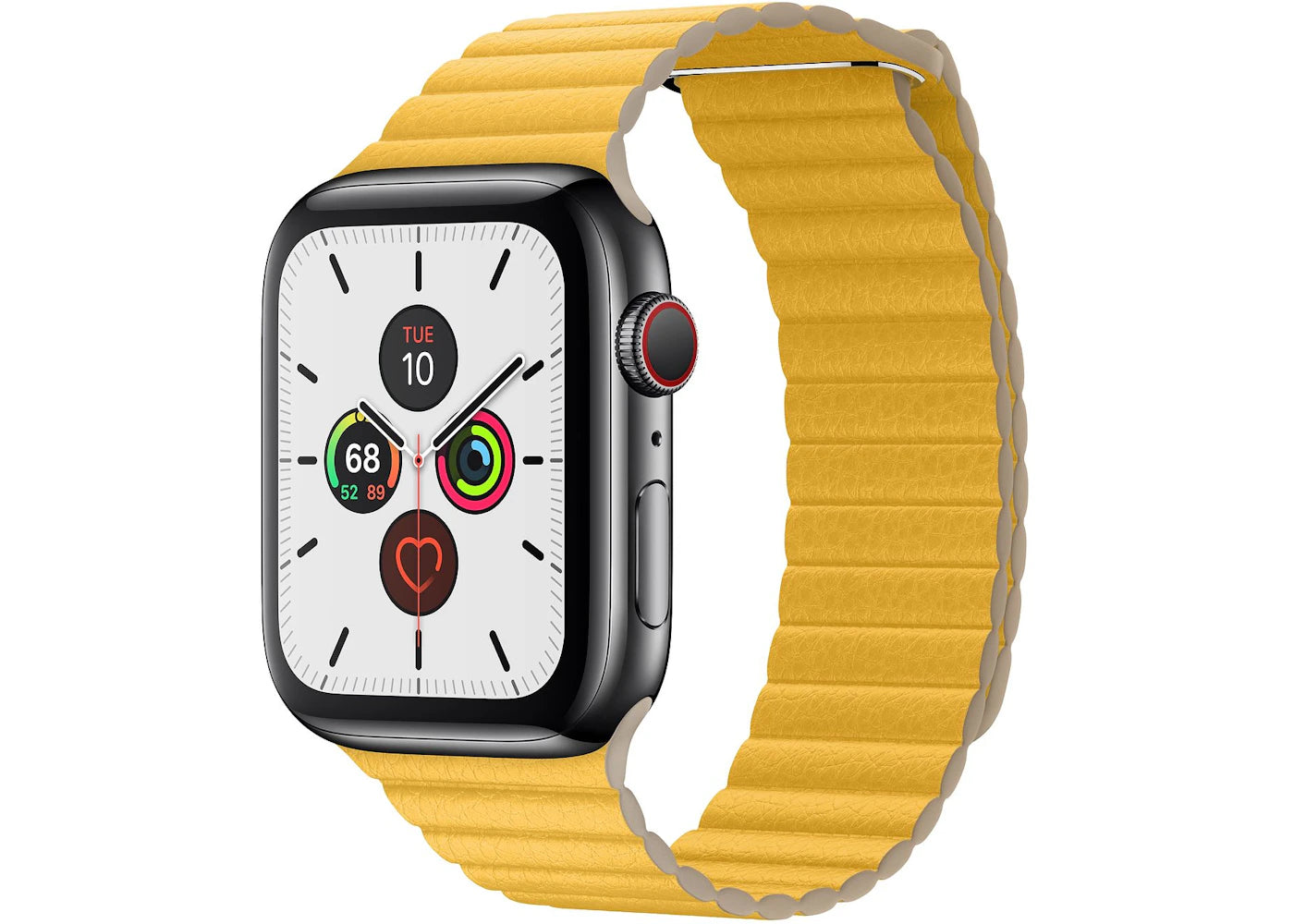 Apple Watch Series 5 GPS + Cellular 44mm Space Black Stainless Steel with Meyer Lemon Leather Loop Medium A2095