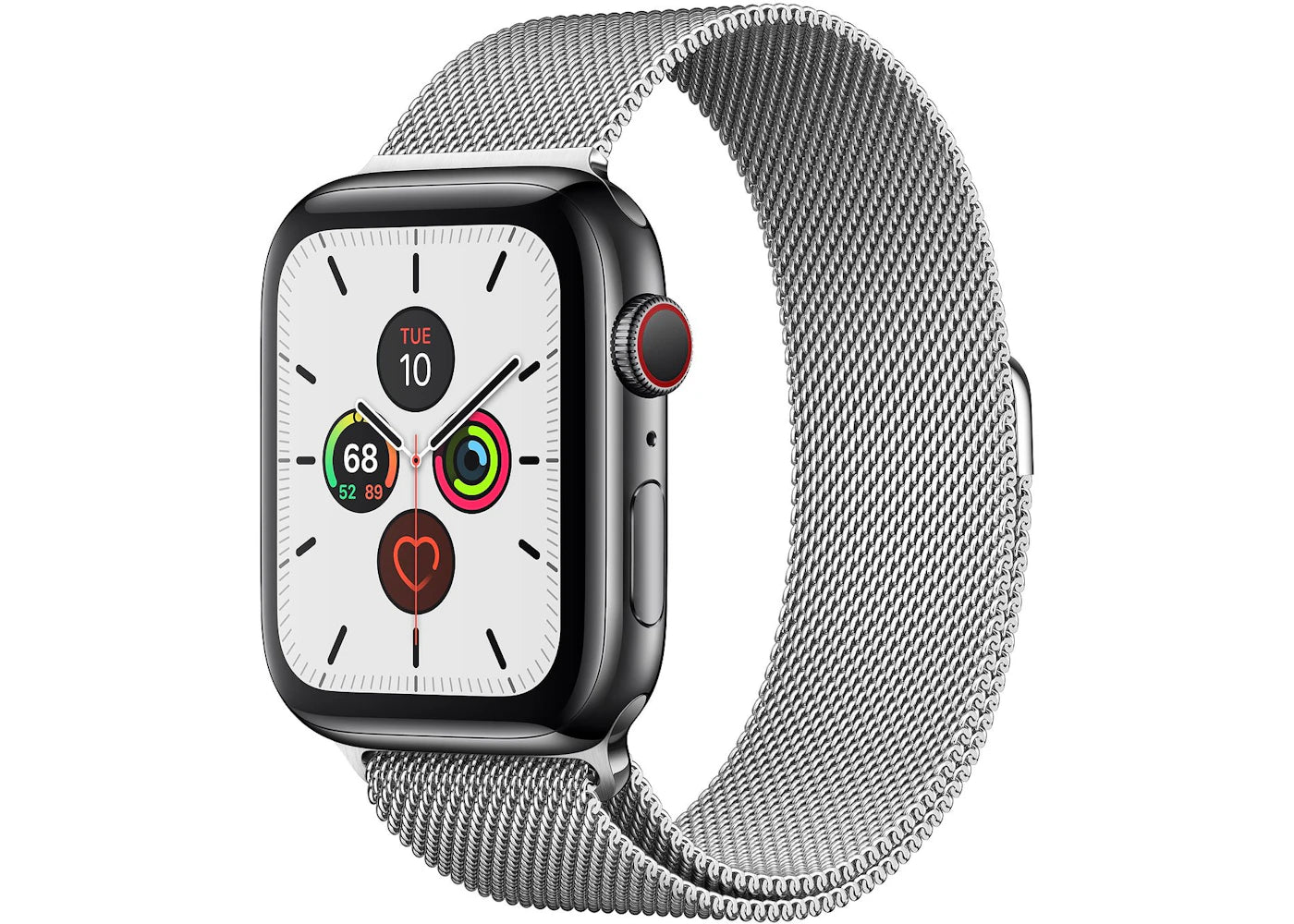 Apple Watch Series 5 GPS + Cellular 44mm Space Black Stainless Steel with Silver Milanese Loop A2095