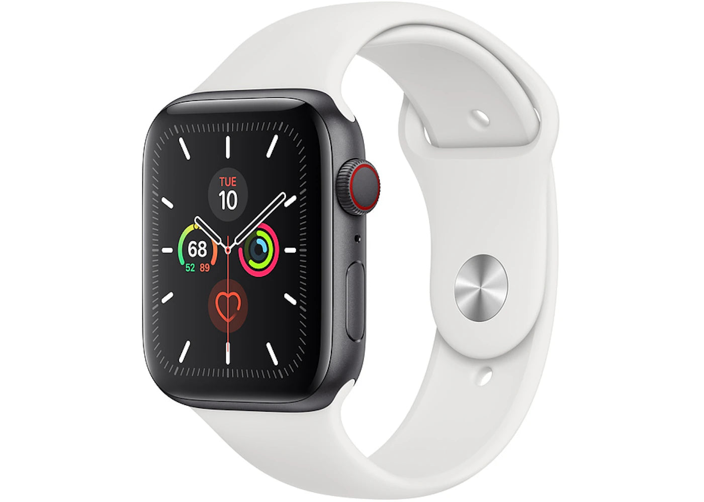 Apple Watch Series 5 GPS + Cellular 44mm Space Gray Aluminum with White Sport Band A2095