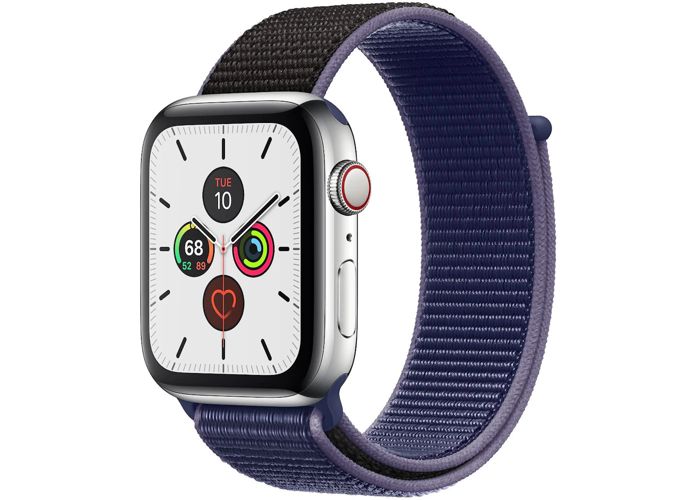 Apple Watch Series 5 GPS + Cellular 44mm Stainless Steel with Midnight Blue Sport Loop A2095