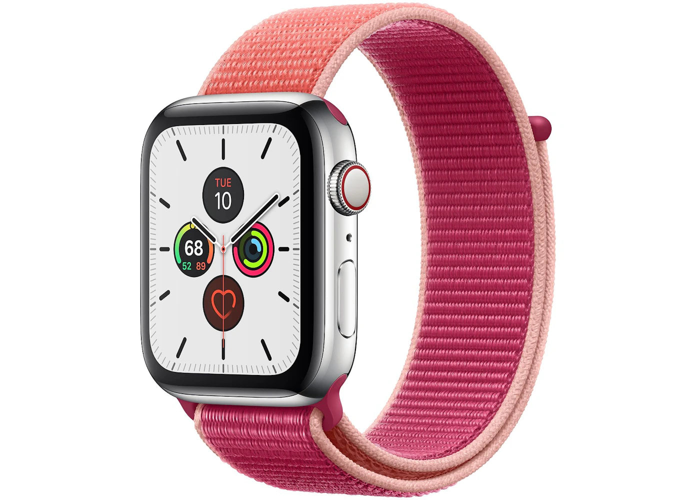 Apple Watch Series 5 GPS + Cellular 44mm Stainless Steel with Pomegranate Sport Loop A2095