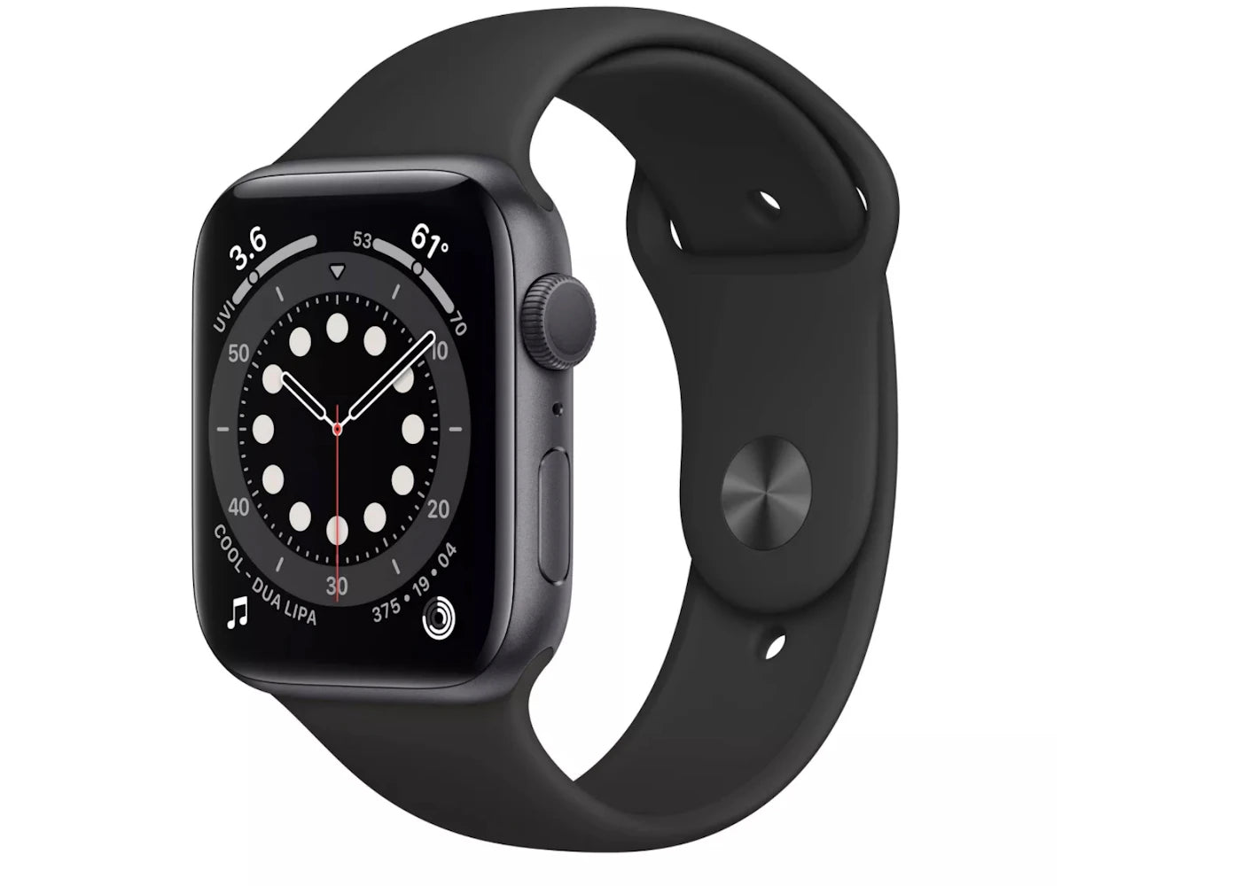 Apple Watch Series 6 GPS 44mm Space Gray Aluminum with Black Sport Band A2292