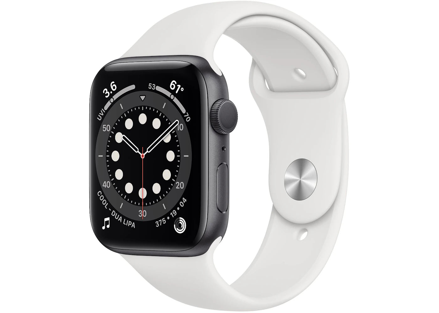 Apple Watch Series 6 GPS 44mm Space Gray Aluminum with White Sport Band A2292
