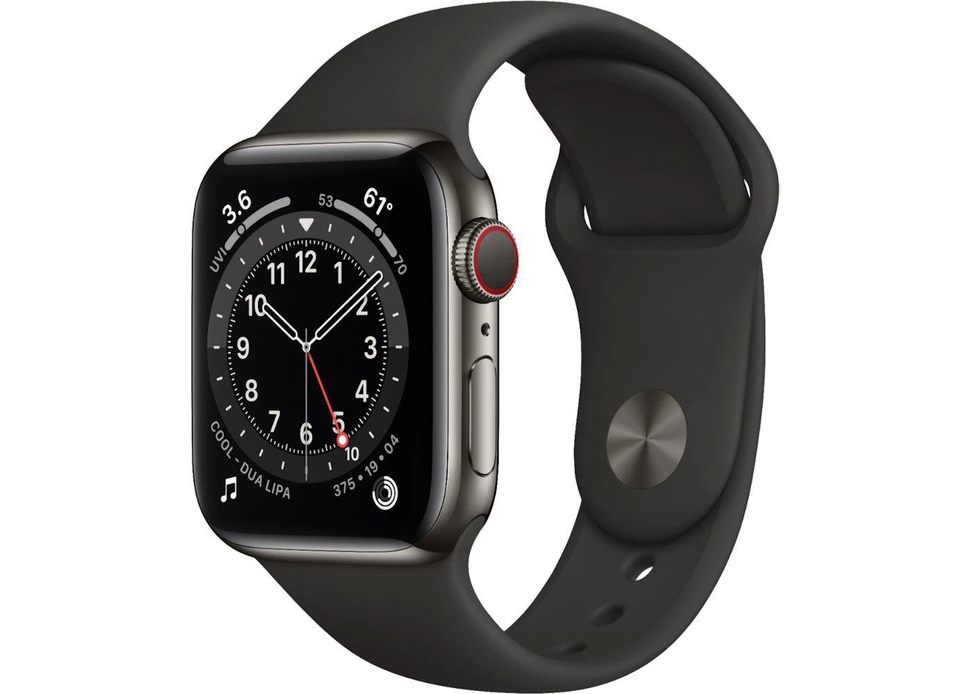 Apple Watch Series 6 GPS + Cellular 40mm Graphite Stainless Steel with Black Sport Band A2293
