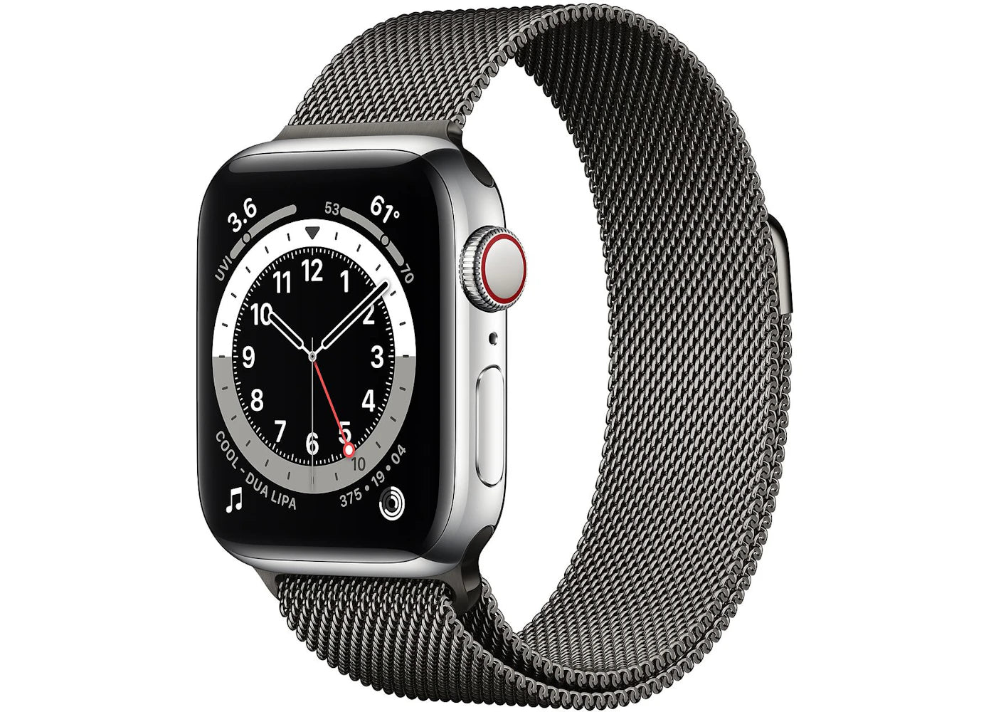 Apple Watch Series 6 GPS + Cellular 40mm Silver Stainless Steel with Graphite Milanese Loop A2293