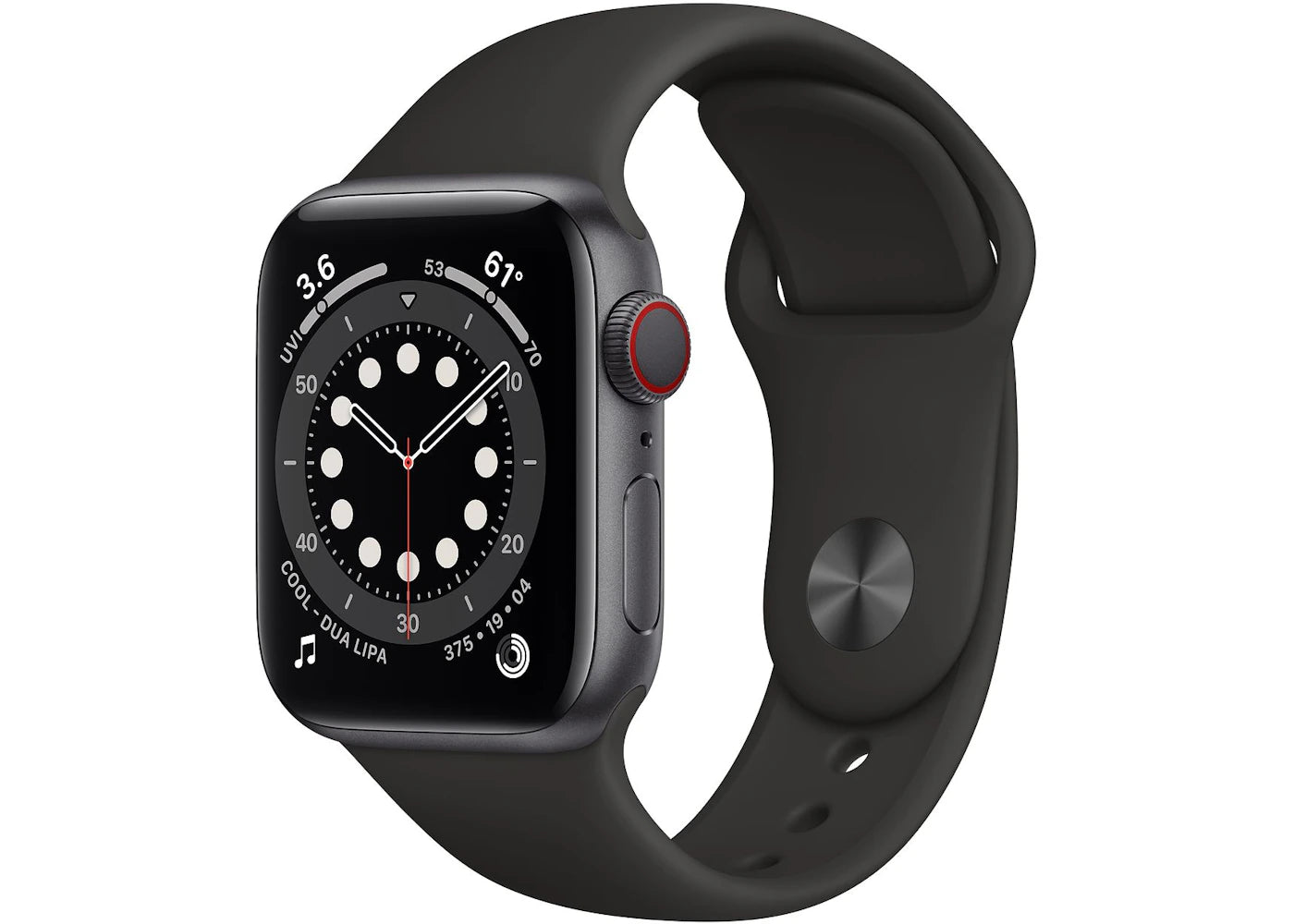 Apple Watch Series 6 GPS + Cellular 40mm Space Gray Aluminum with Black Sport Band A2293