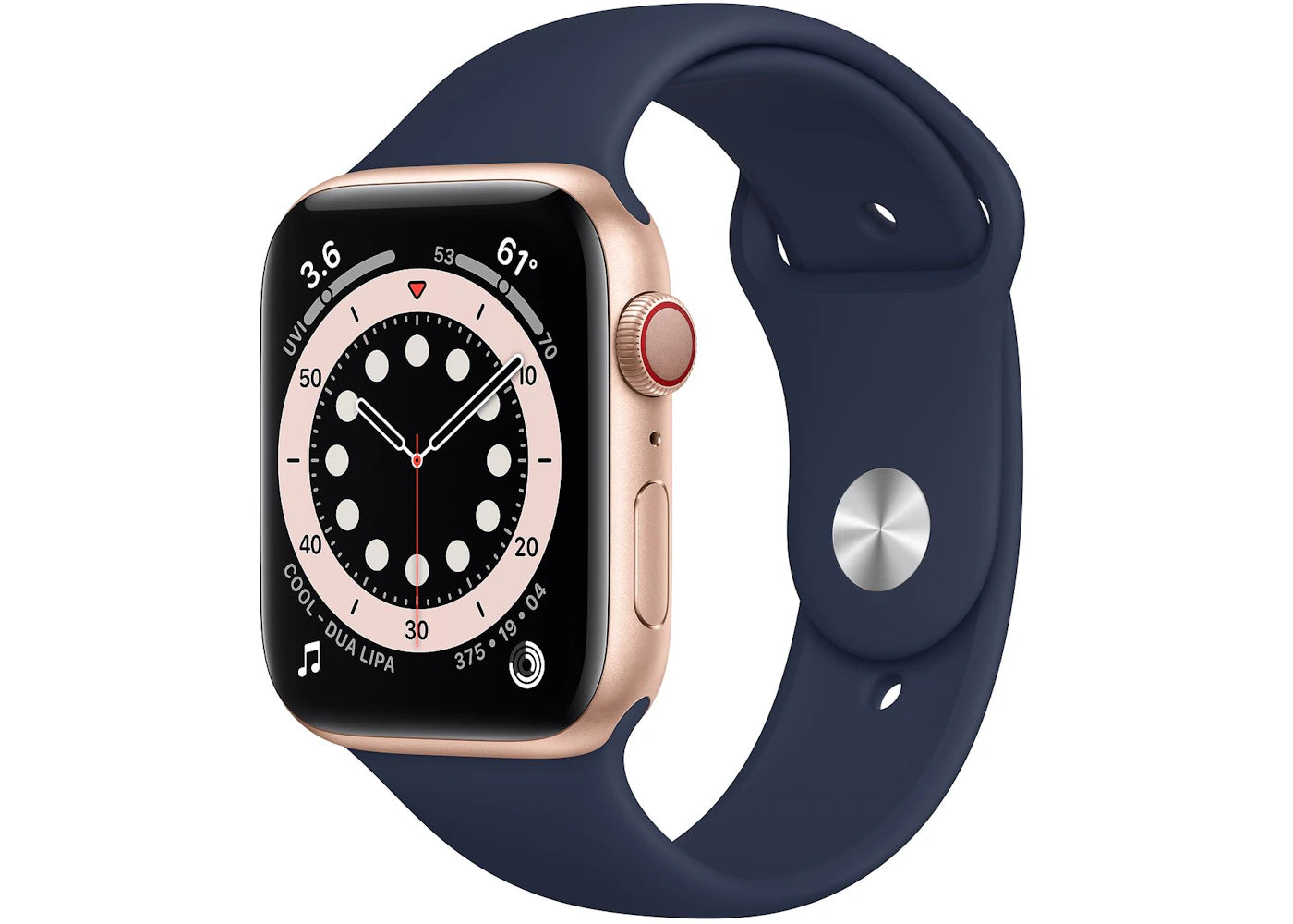 Apple Watch Series 6 GPS + Cellular 44mm Gold Aluminum with Deep Navy Sport Band A2294