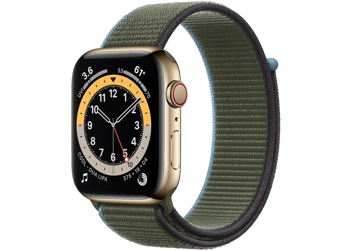 Apple Watch Series 6 GPS + Cellular 44mm Gold Stainless Steel with Inverness Green Sport Loop A2294
