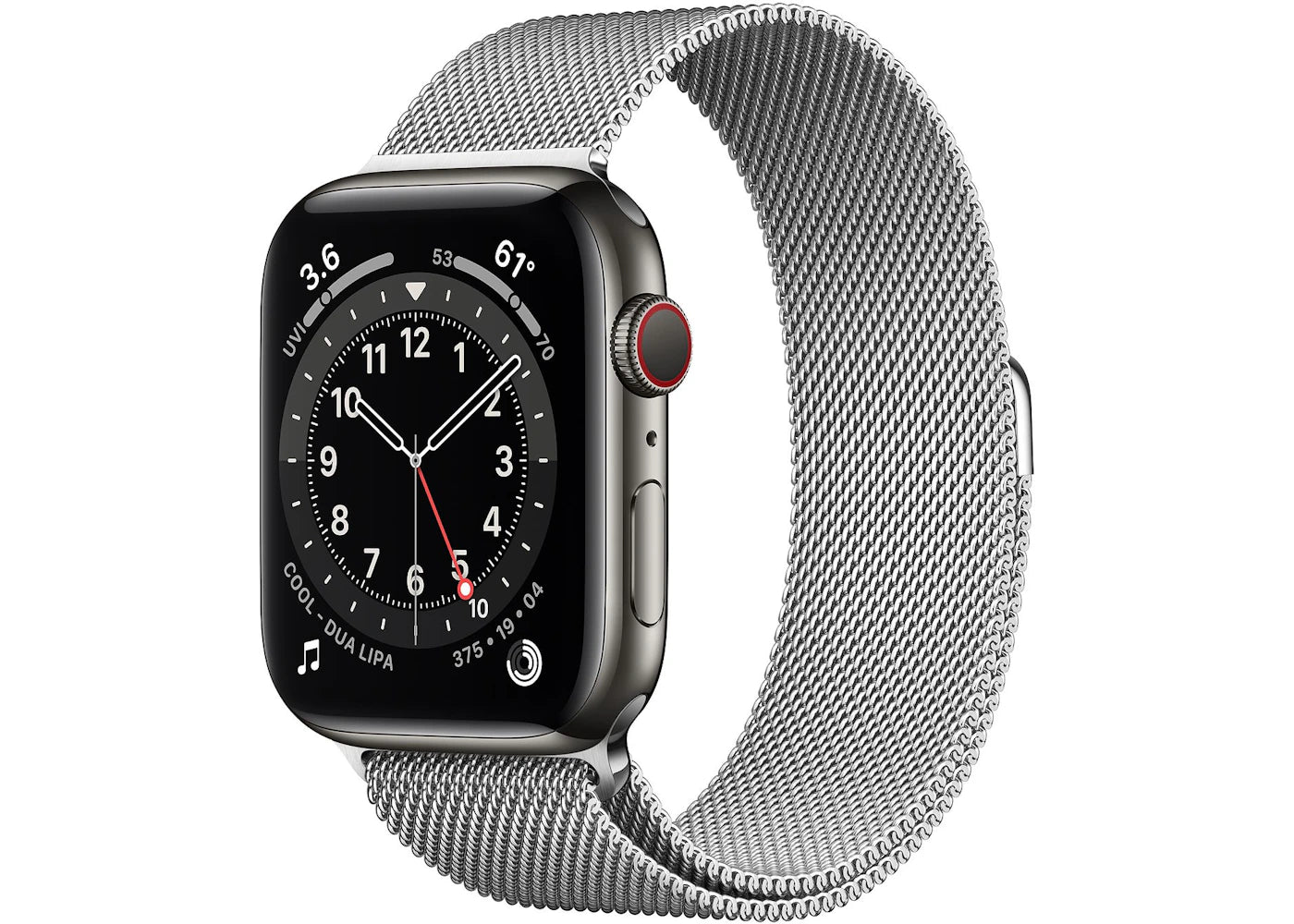 Apple Watch Series 6 GPS + Cellular 44mm Graphite Stainless Steel with Silver Milanese Loop A2294