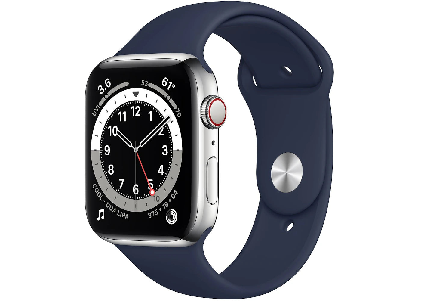 Apple Watch Series 6 GPS + Cellular 44mm Silver Stainless Steel with Deep Navy Sport Band A2294