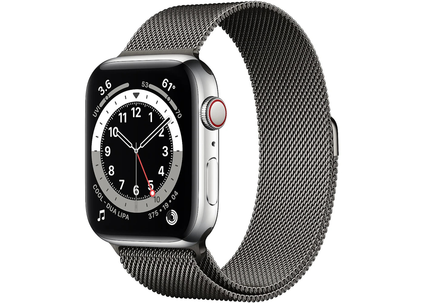 Apple Watch Series 6 GPS + Cellular 44mm Silver Stainless Steel with Graphite Milanese Loop A2294