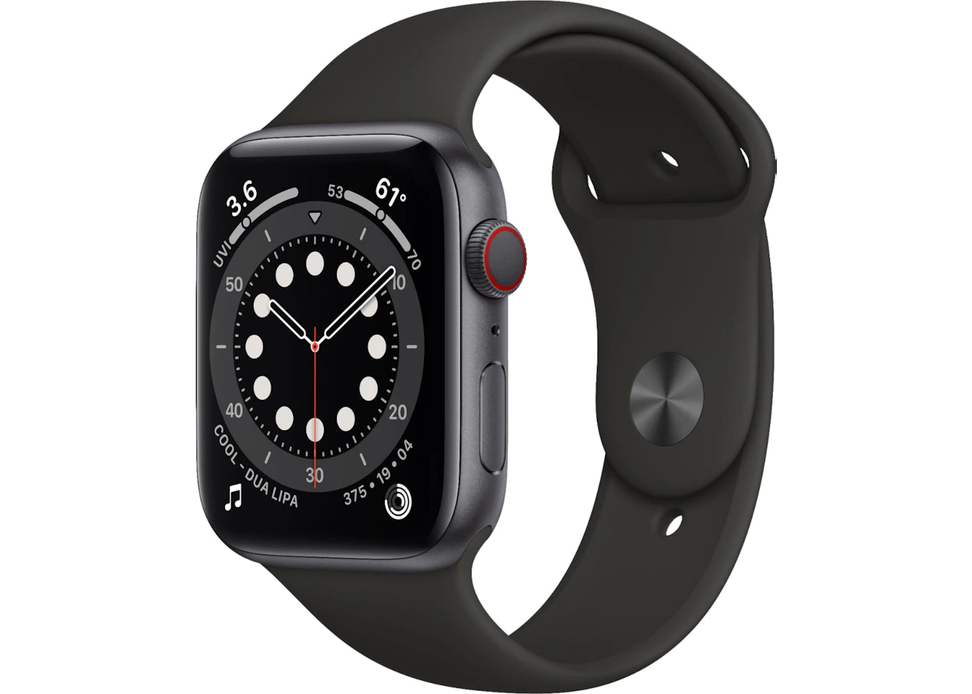 Apple Watch Series 6 GPS + Cellular 44mm Space Gray Aluminum with Black Sport Band A2294
