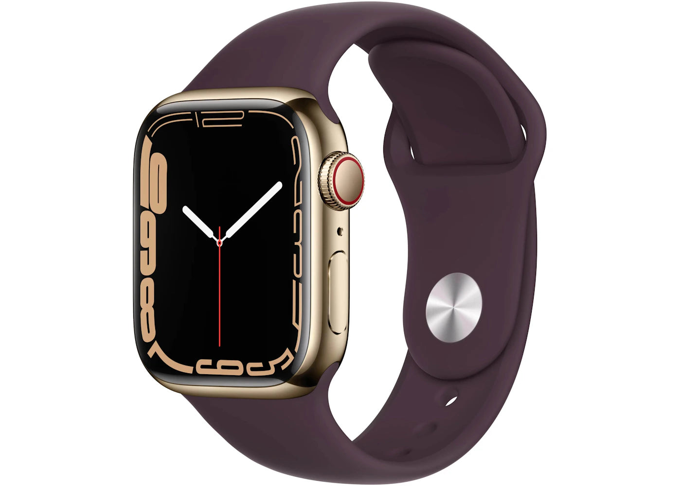 Apple Watch Series 7 GPS + Cellular 41mm Gold Stainless Steel with Dark Cherry Sport Band MKHG3LL/A