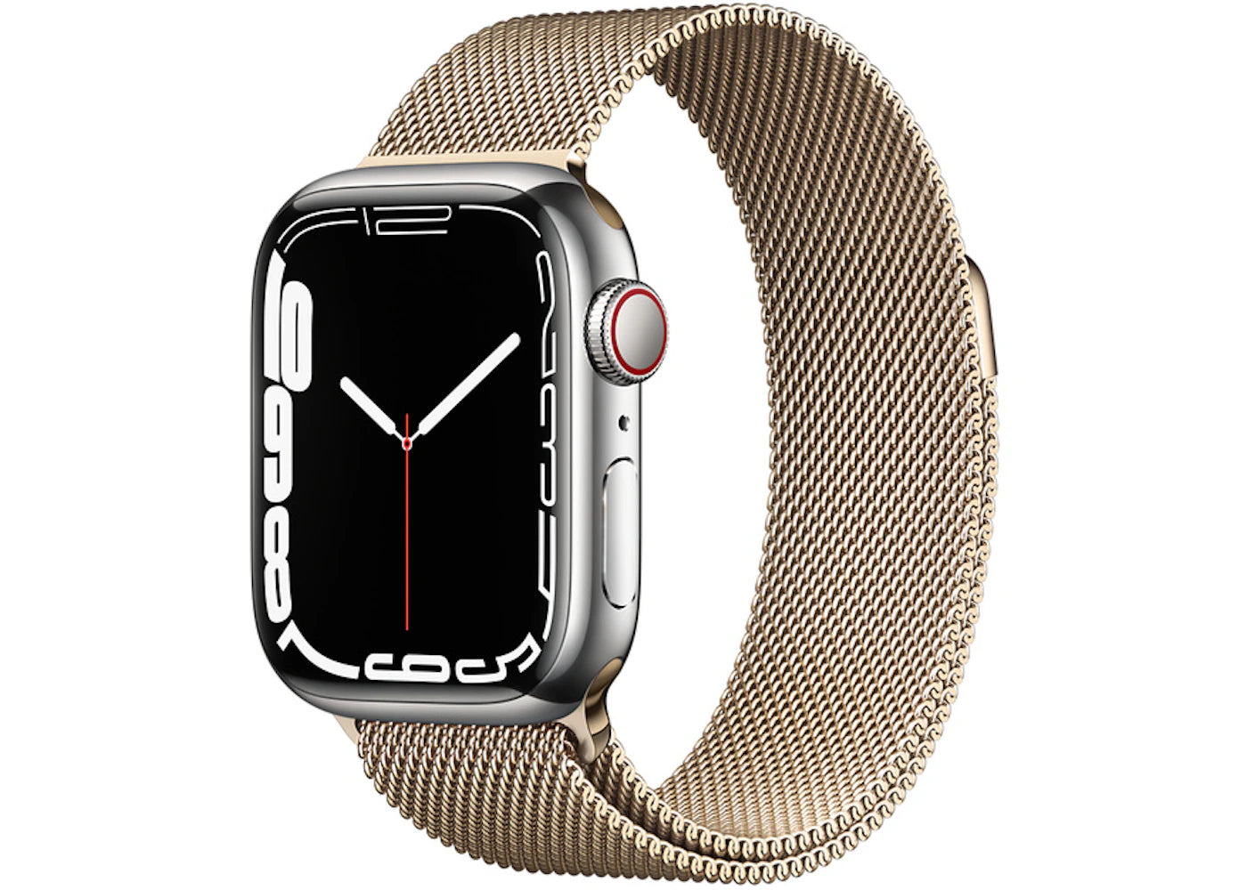 Apple Watch Series 7 GPS + Cellular 41mm Silver Stainless Steel with Gold Milanese Loop A2475