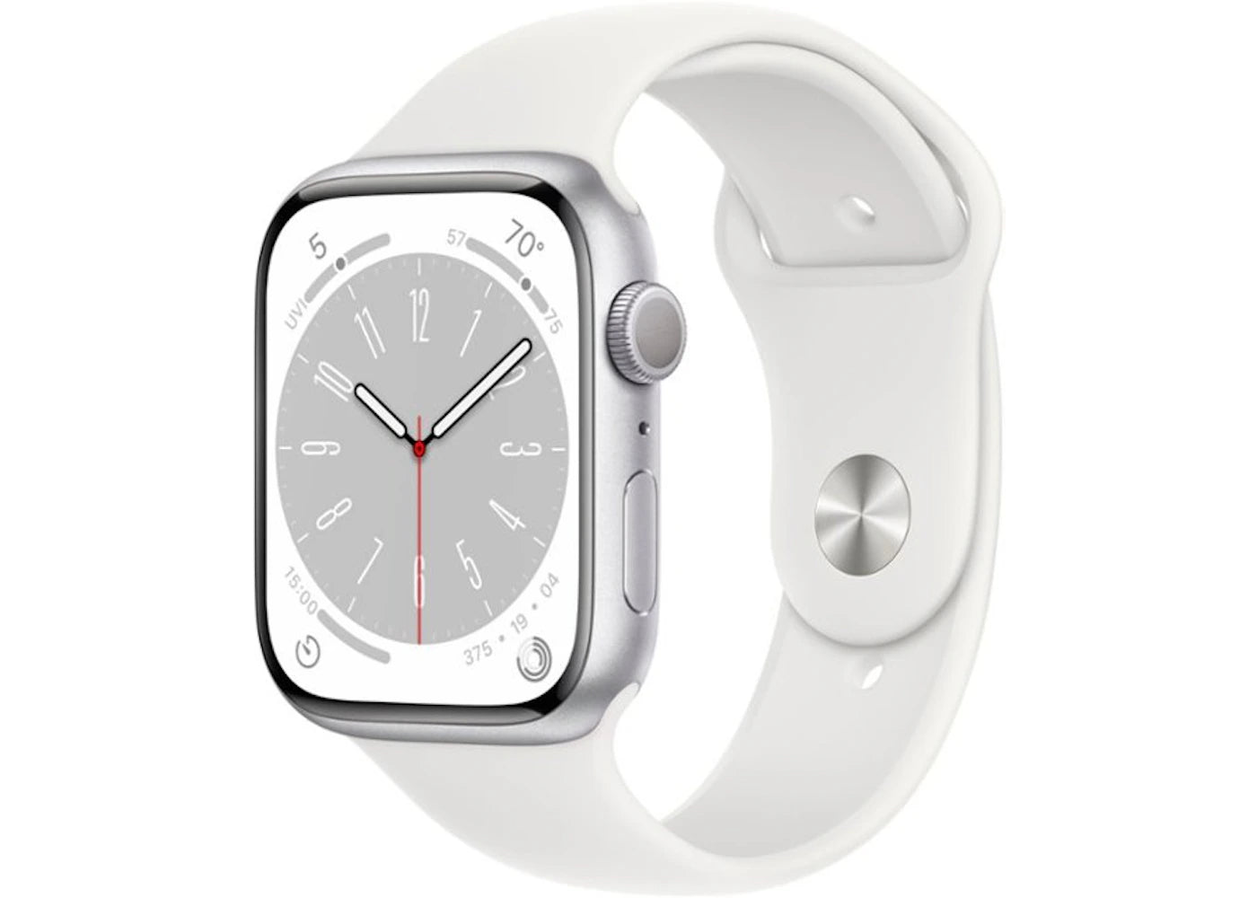Apple Watch Series 8 GPS 45mm Silver Aluminum with White Sport Band A2771