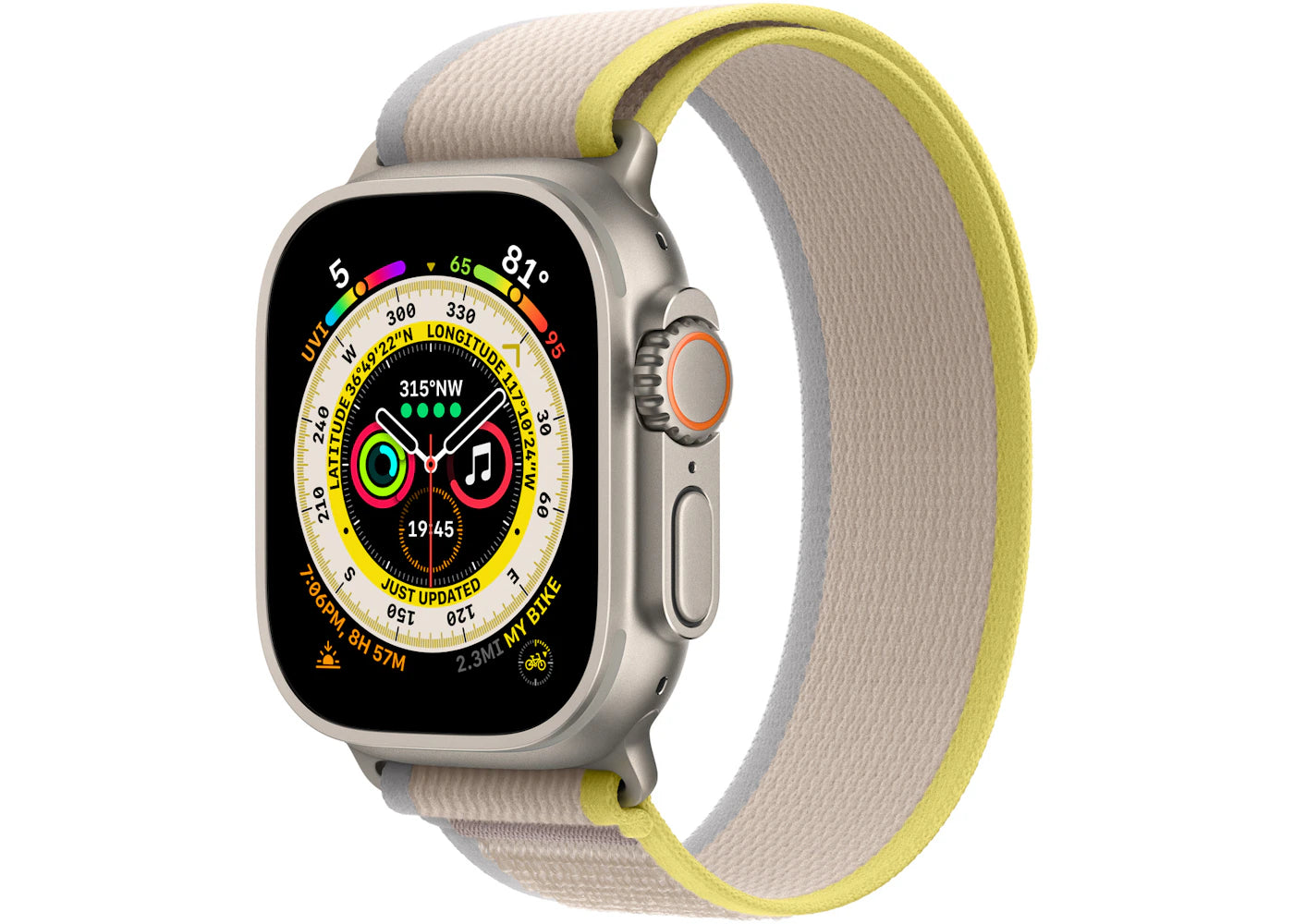 Apple Watch Ultra GPS + Cellular 49mm Titanium with Yellow/Beige Trail Loop A2622