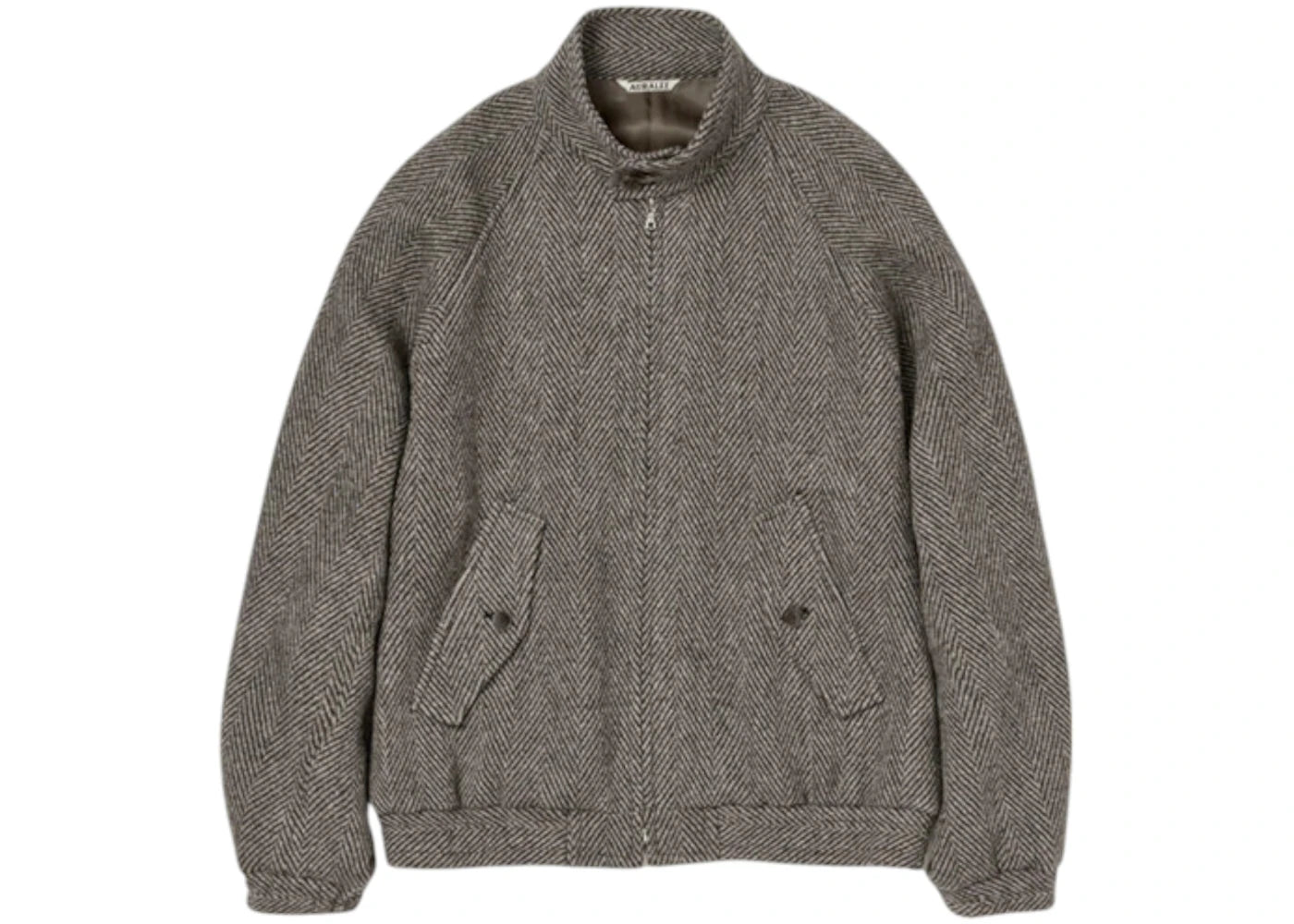 Auralee Lama Shetland Wool Tweed Zip Jacket Khaki Tweed