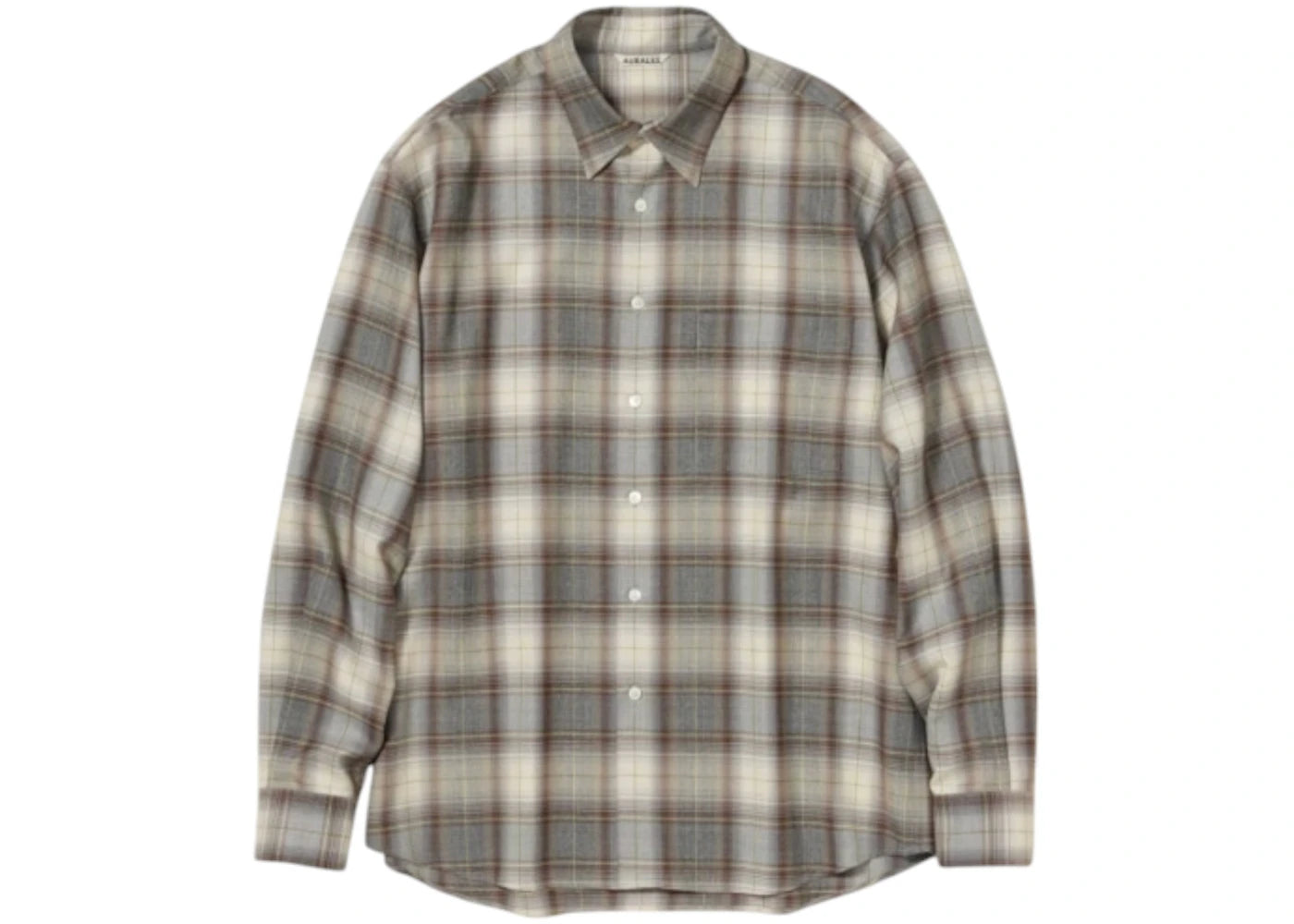 Auralee Super Light Wool Check Shirt Brown Herringbone Check