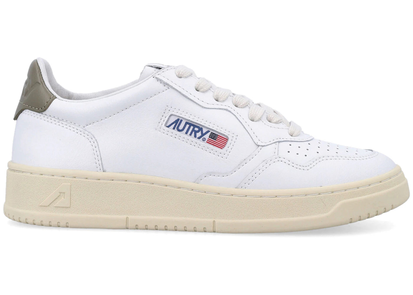 Autry Medalist Leather Low White Covert Green (Women's)