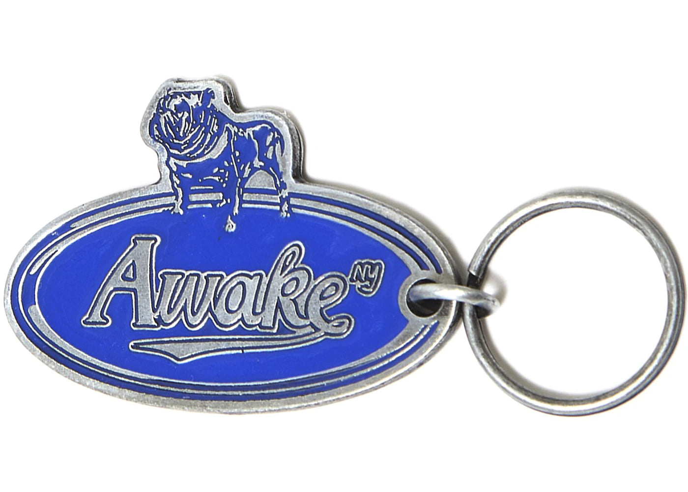 Awake Bulldog Metal Keychain Blue