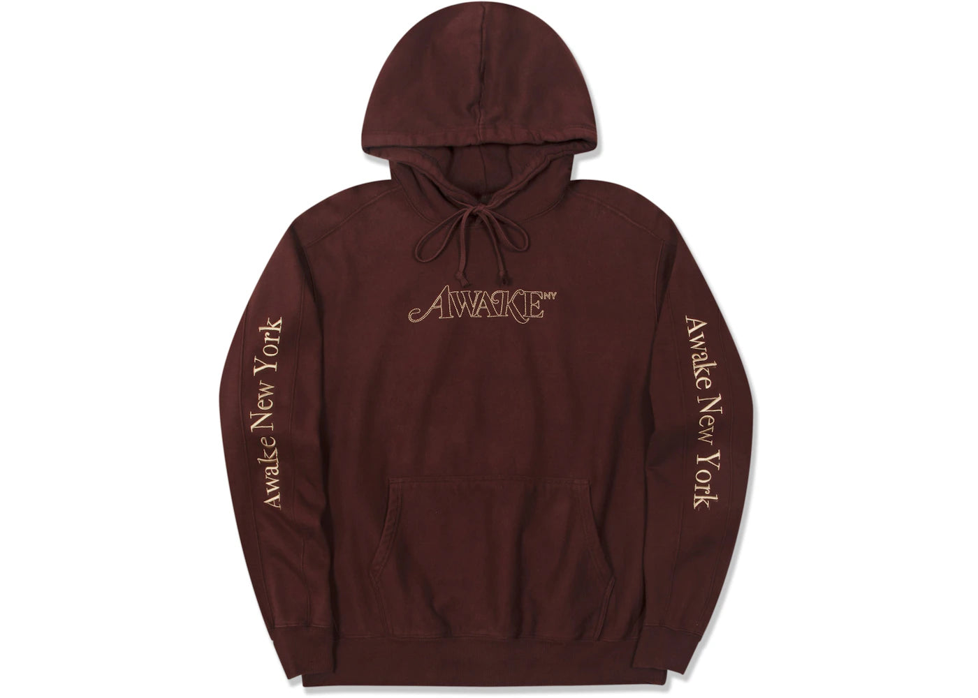 Awake Classic Outline Logo Paneled Embroidered Hoodie Brown