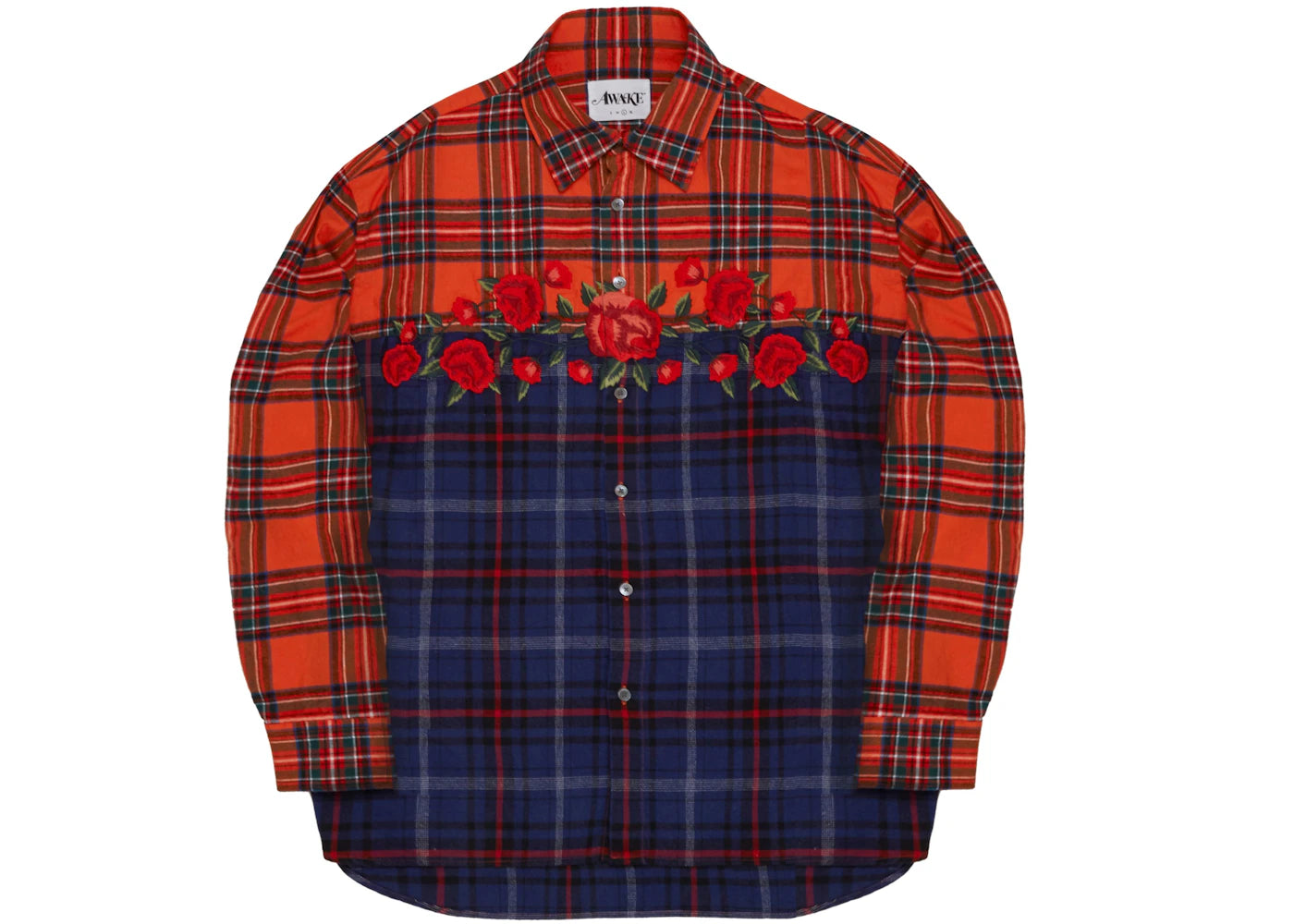Awake Embroidered Rose Flannel Shirt Red