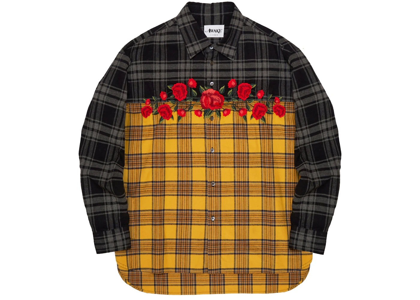 Awake Embroidered Rose Flannel Shirt Yellow