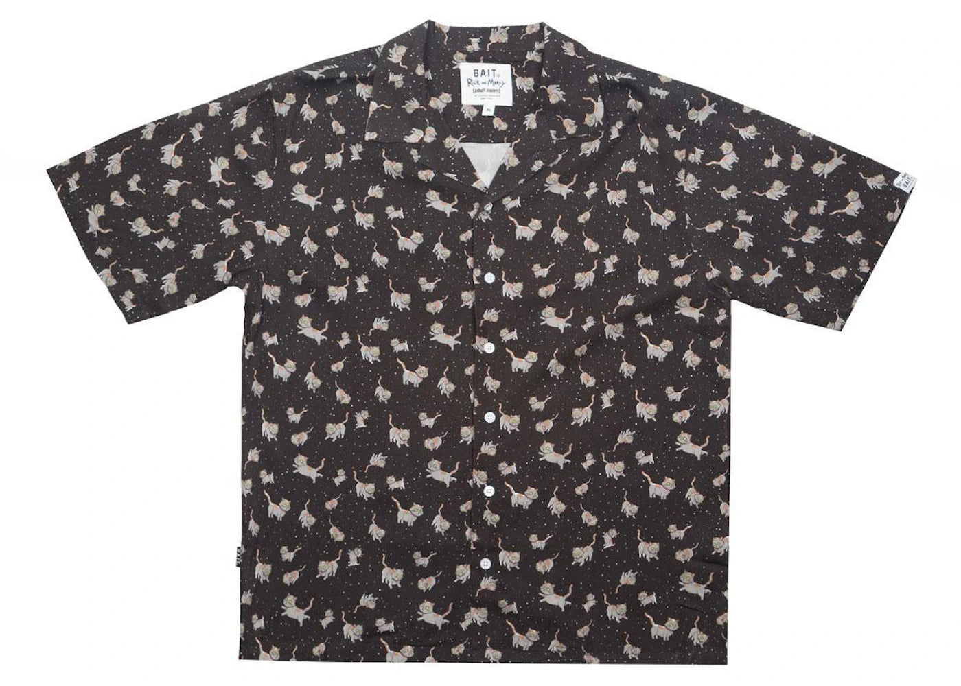 BAIT x Rick And Morty Cats Hawaiian Button Up Shirt Black