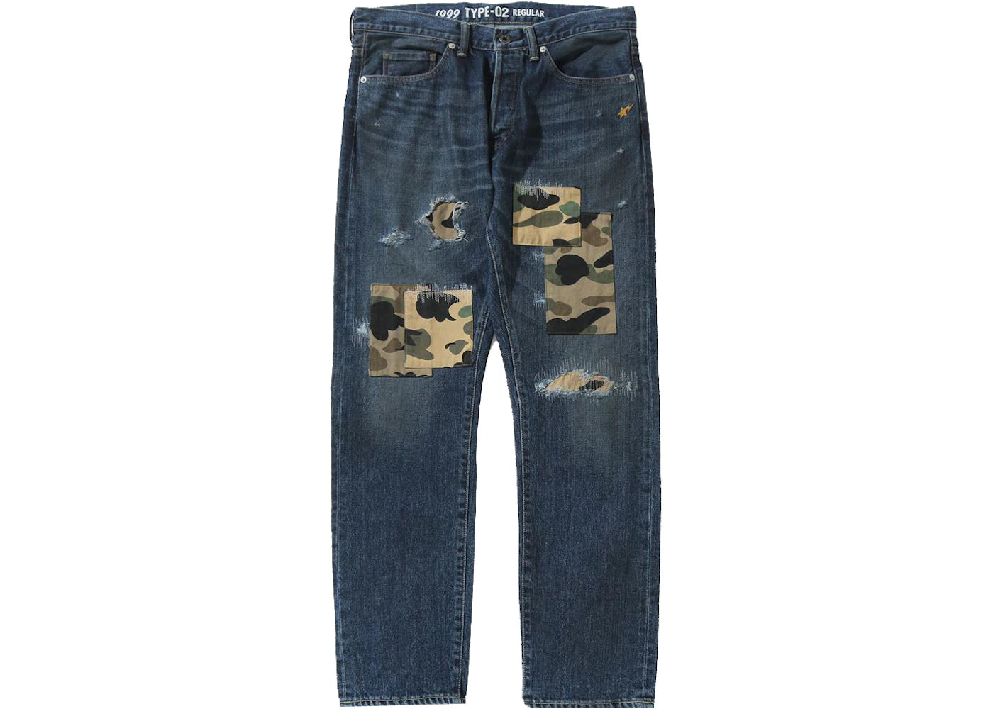 BAPE 1999 Type-02 1st Camo Patch Damaged Denim Pant Indigo