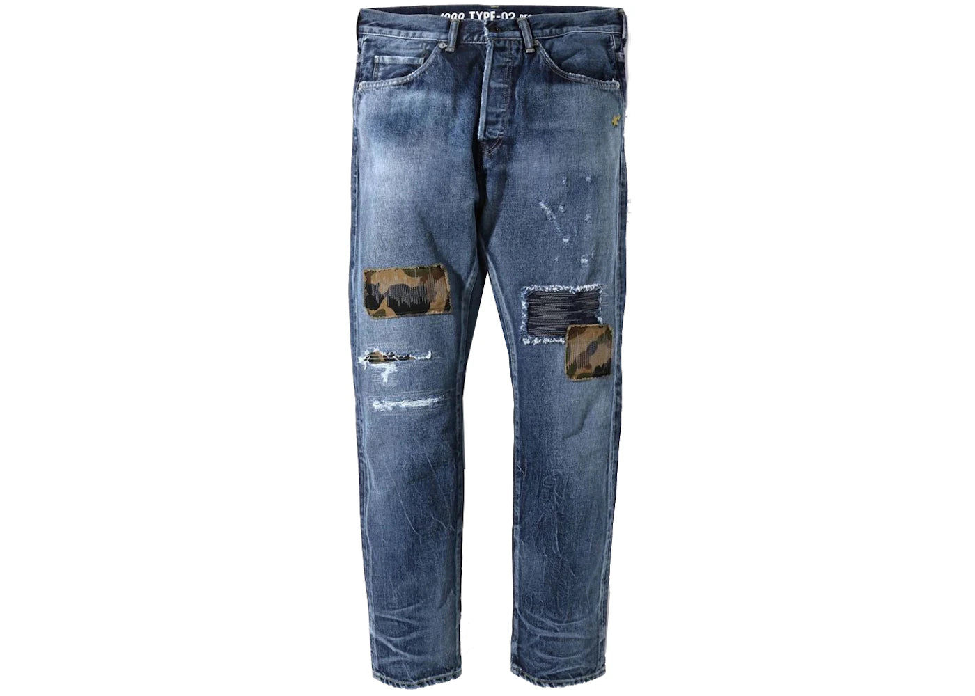 BAPE 1999 Type-02 1st Camo Patch Damaged Denim Pants Indigo