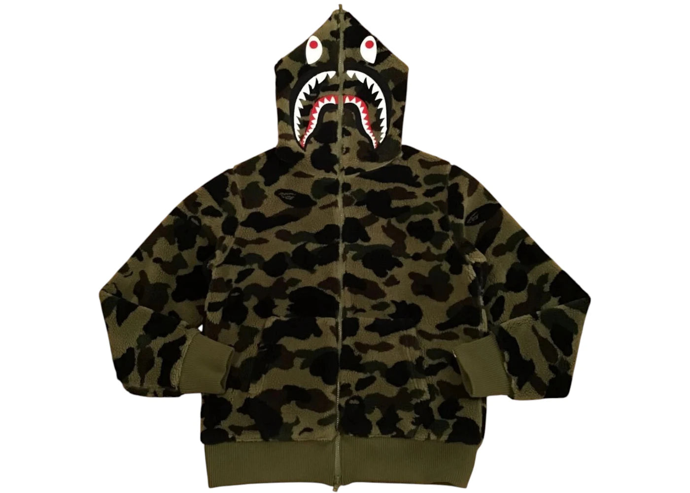 BAPE 1st Camo 2nd Shark Boa Hoodie Jacket Green