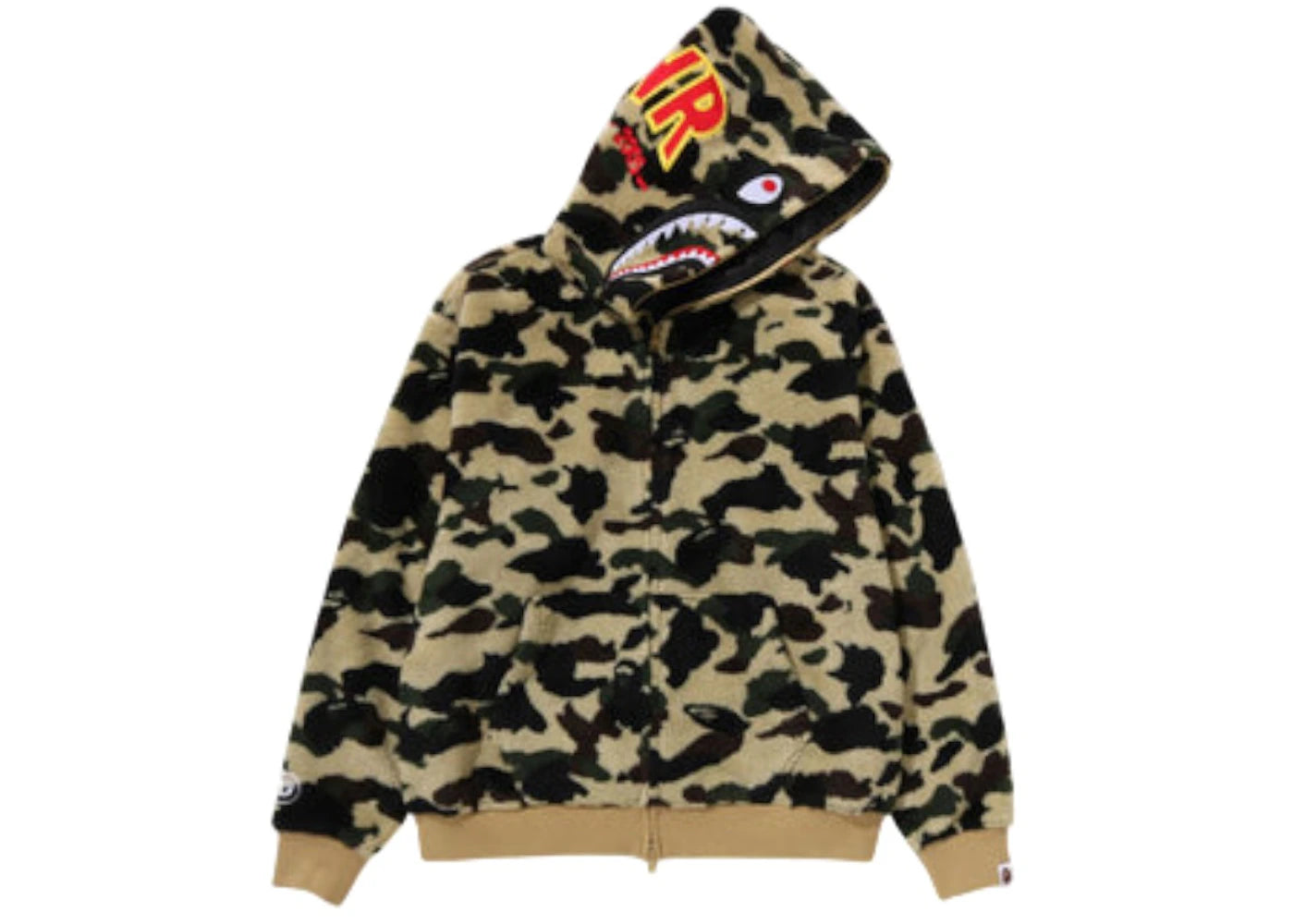 BAPE 1st Camo 2nd Shark Boa Hoodie Jacket Yellow