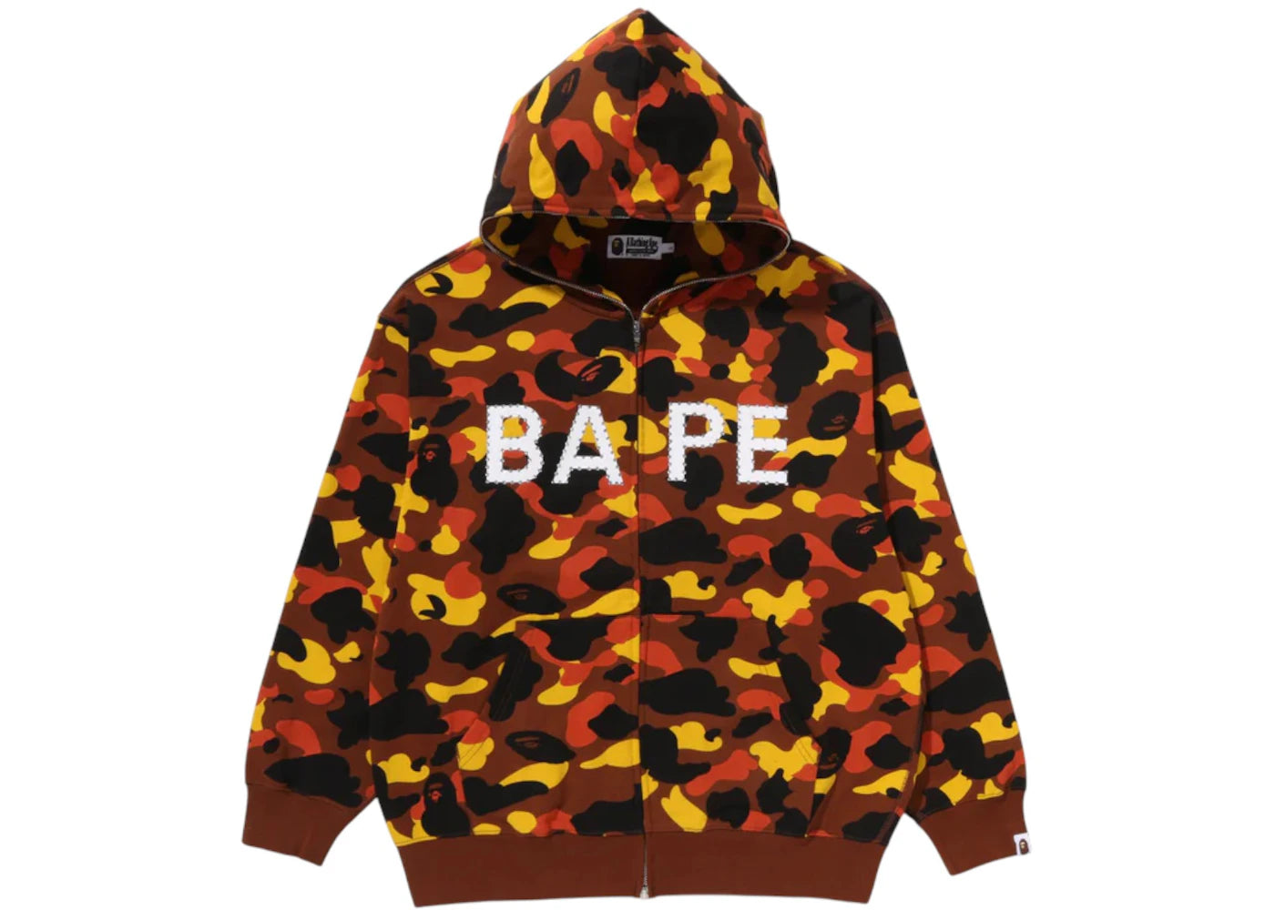 BAPE 1st Camo Bape Logo Rhinestone Relaxed Fit Full Zip Hoodie (FW25) Orange